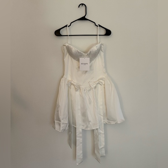 Aubrey Off the Shoulder Mini Bow Dress by Runaway The Label - Picture 4 of 15